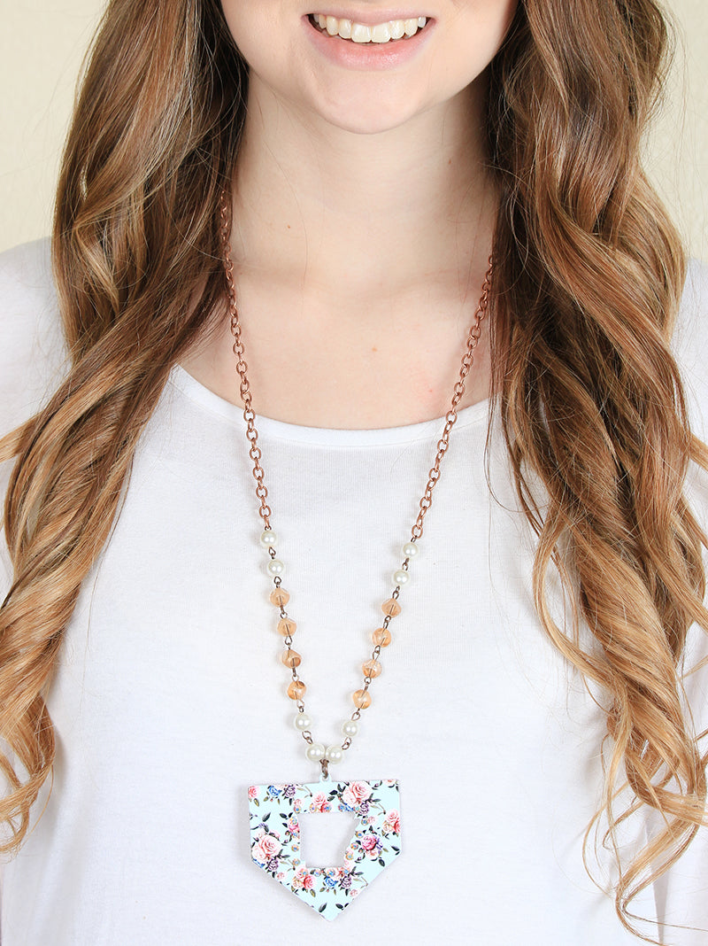 Light Blue Floral Arkansas Necklace, Copper