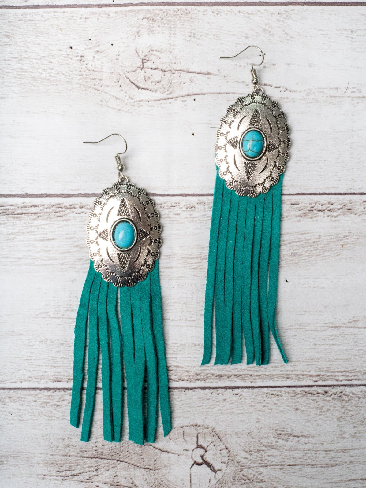 REBEL LIKE REBA TURQUOISE CONCHO WITH TURQUOISE FRINGE EARRINGS