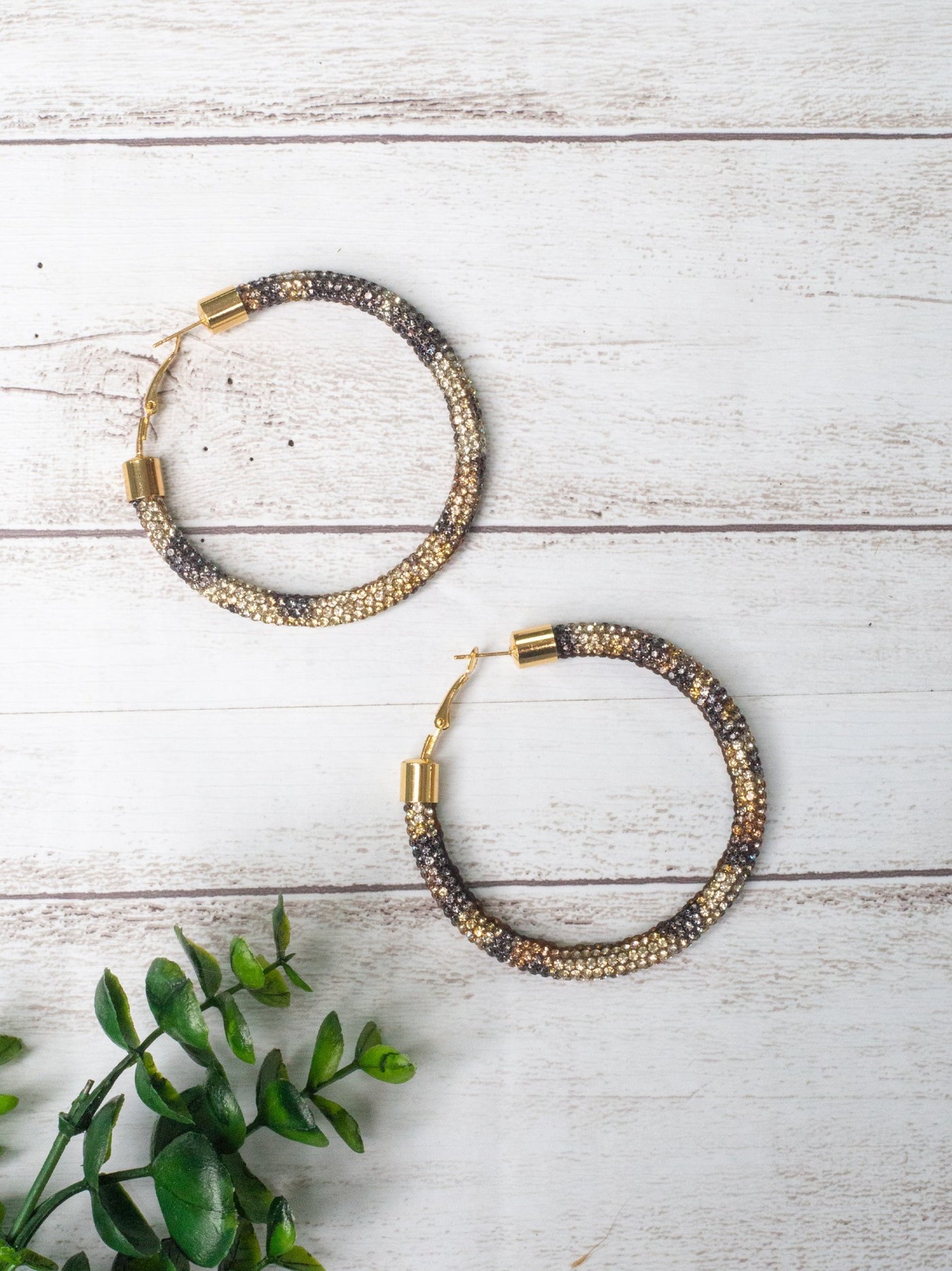 LET'S GO GIRLS LEOPARD CRYSTAL HOOP EARRINGS