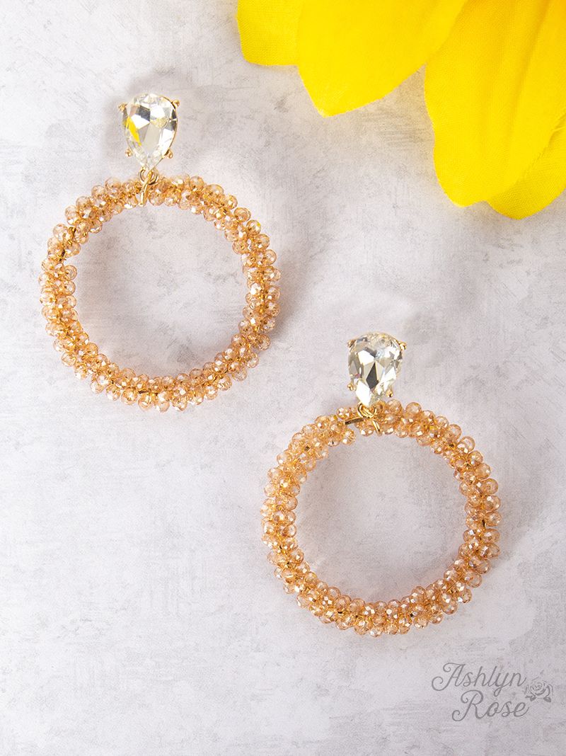 Double Trouble Champagne Beaded Hoop Earring