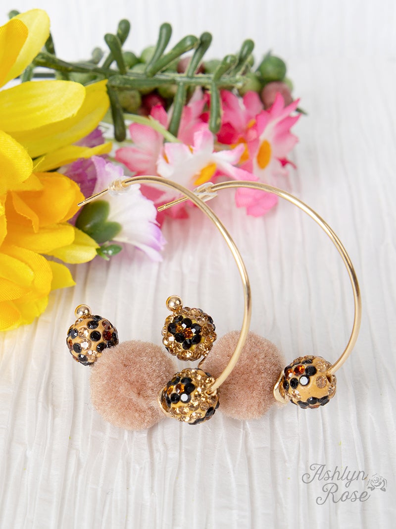 Fuzzy Leopard Hoop Earrings, Blush