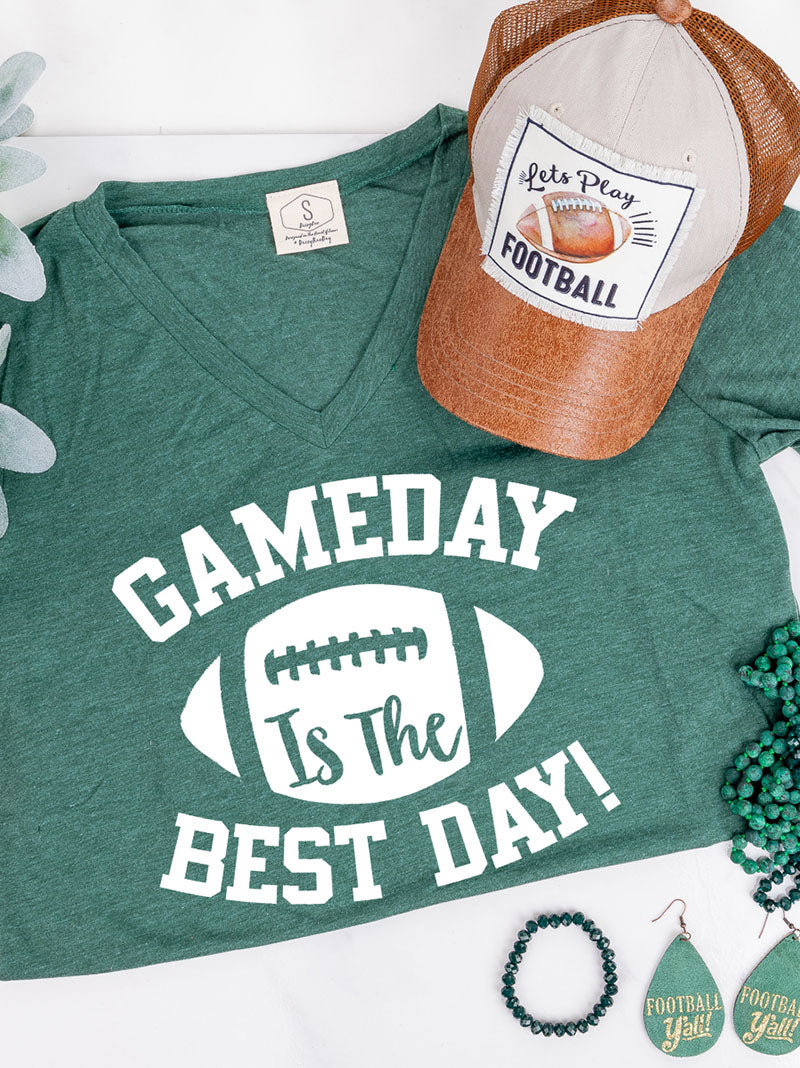 Gameday is the Best Day on Forest Green V-Neck Tee