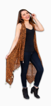Girls' Leopard Vest with Cream Tassels