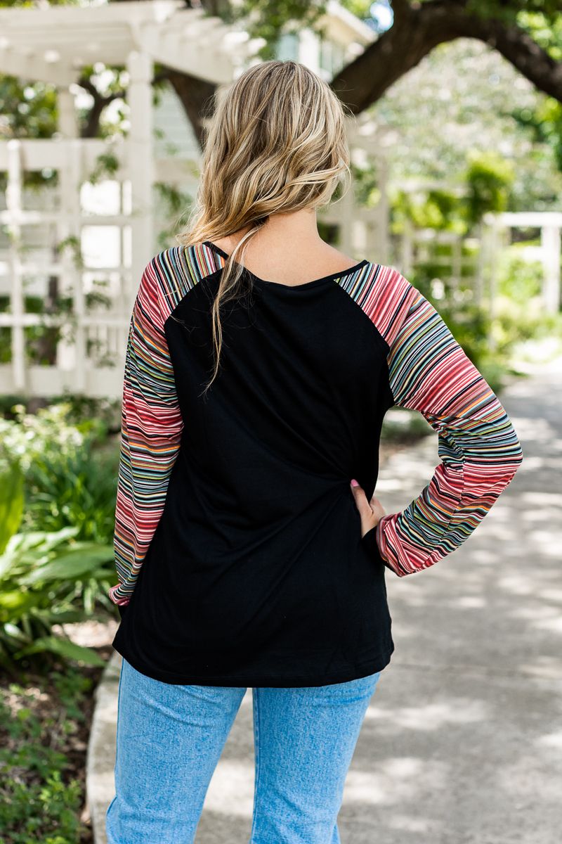 Multicolor Stripe Longsleeve Tee with Black Body