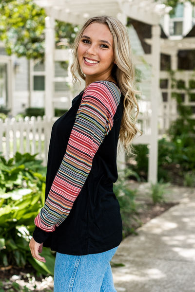 Multicolor Stripe Longsleeve Tee with Black Body