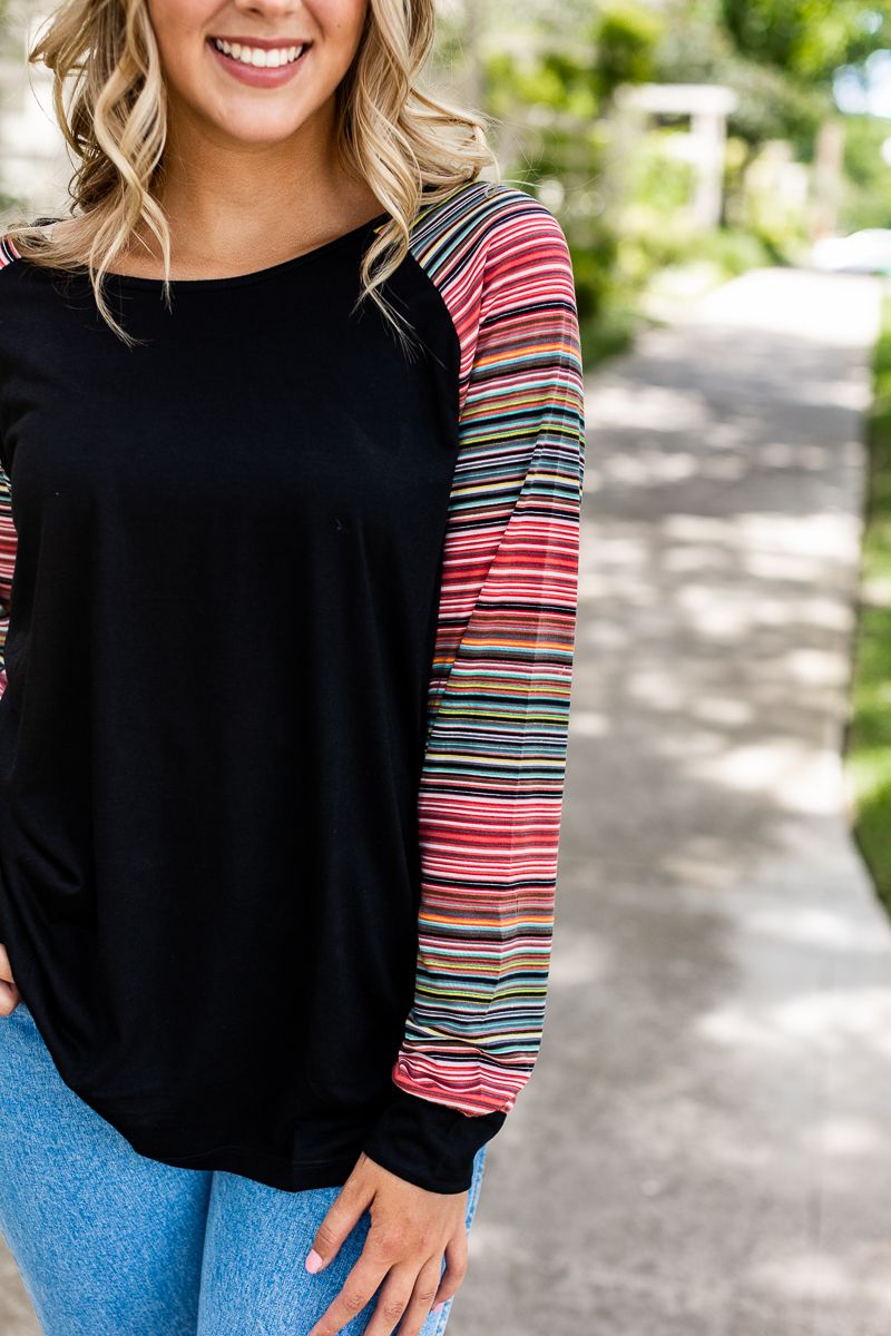 Multicolor Stripe Longsleeve Tee with Black Body