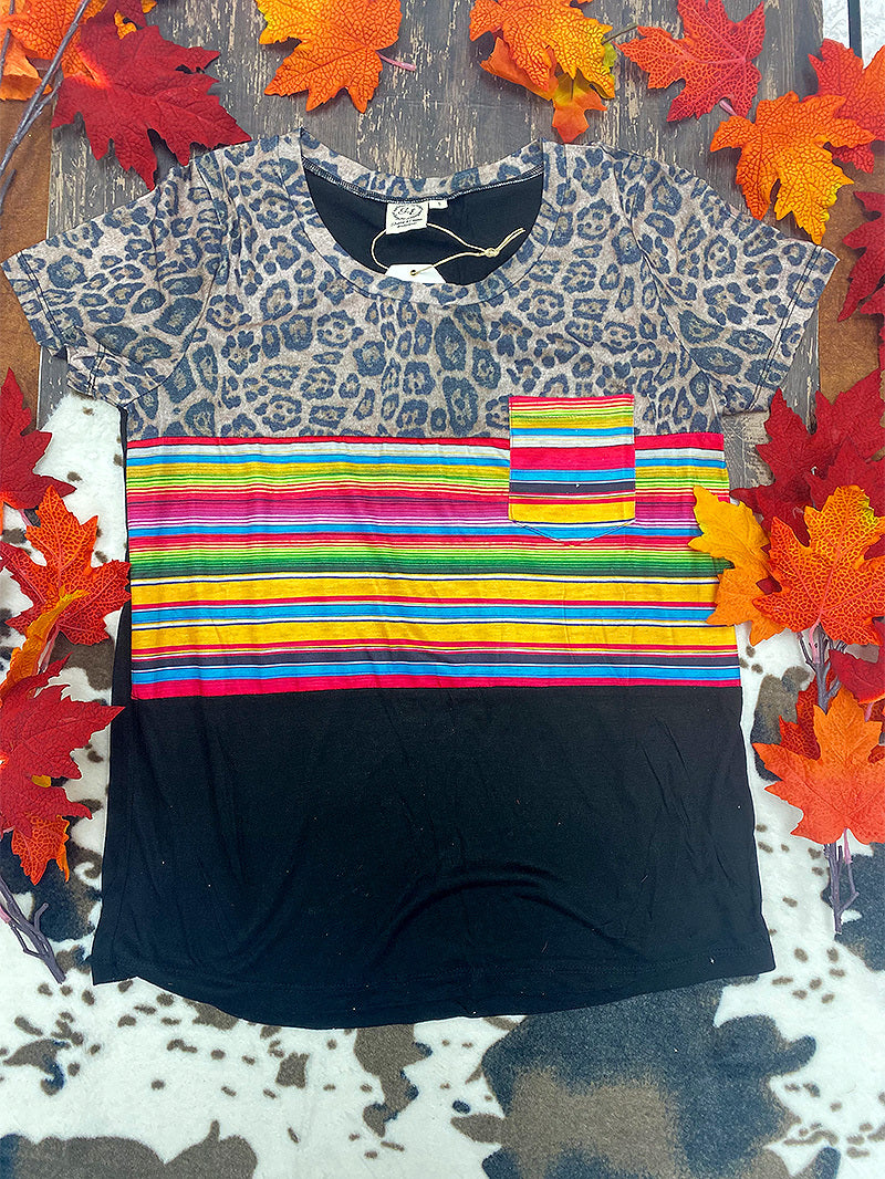 Leopard Serape Panel Tee with Pocket