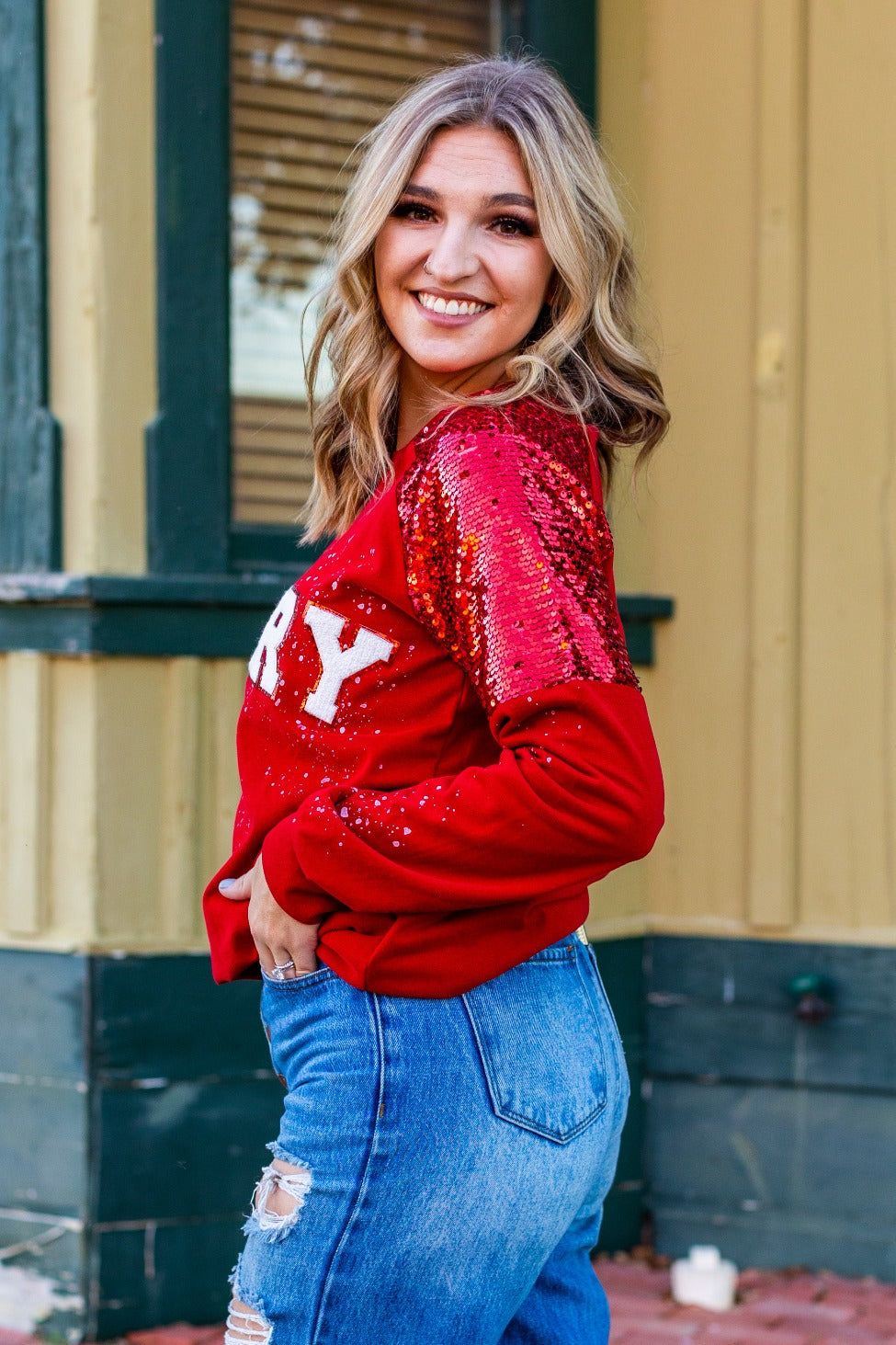 Merry on Sequin Sleeve