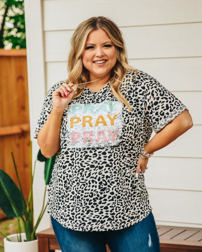 Pray Pray Pray on Black and White Cheetah Cuff Tee