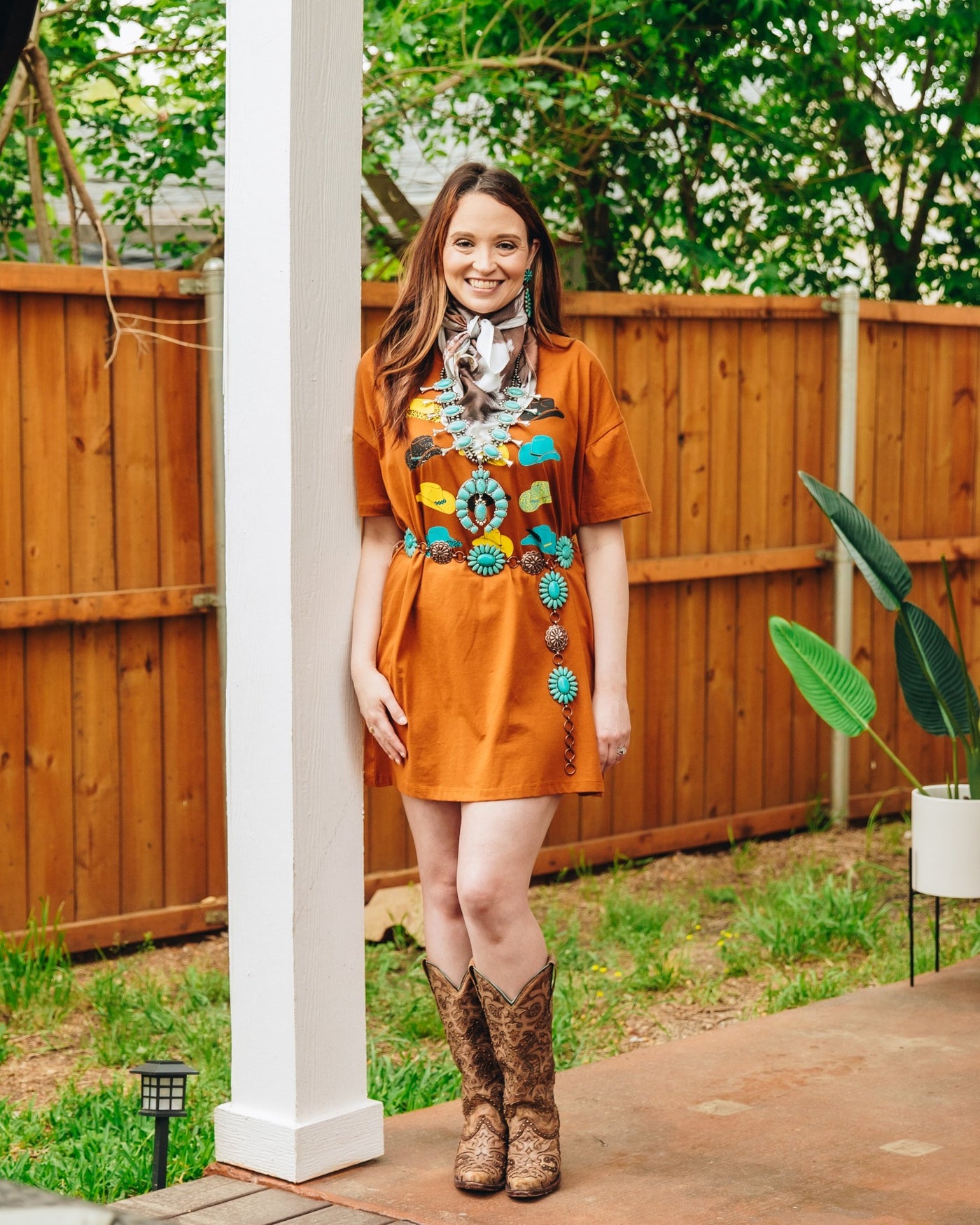 Cowboy Hats on Rust T-shirt Dress