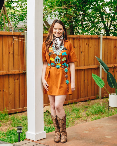 Cowboy Hats on Rust T-shirt Dress