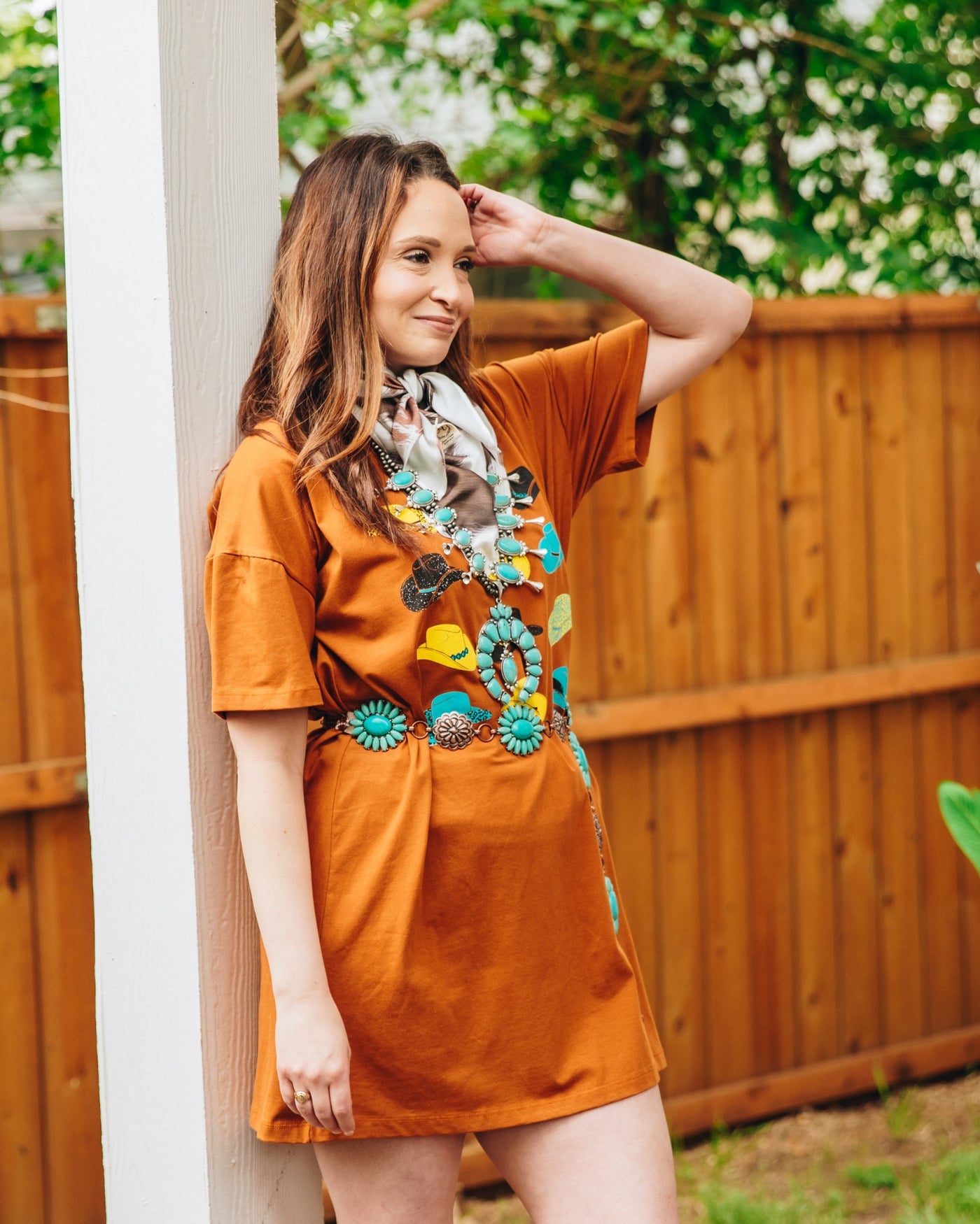 Cowboy Hats on Rust T-shirt Dress