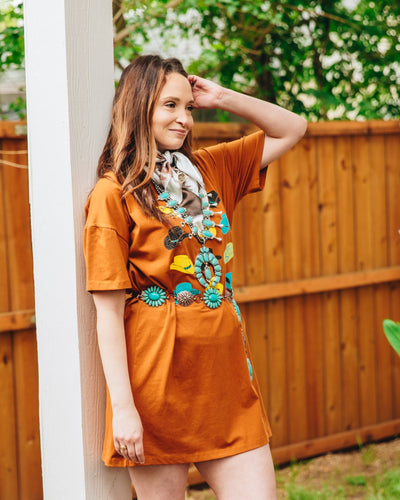 Cowboy Hats on Rust T-shirt Dress