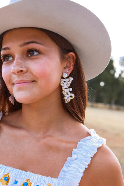 Here comes the bride! white and gold beaded earrings