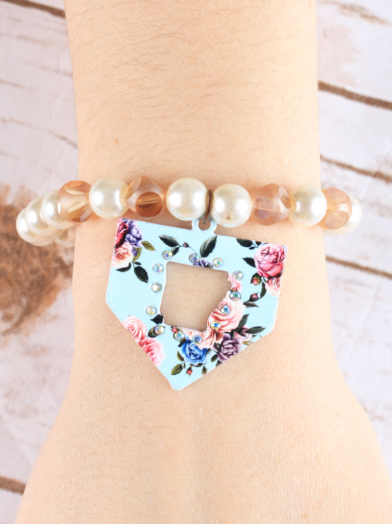 Light Blue Floral Arkansas Bracelet, Copper