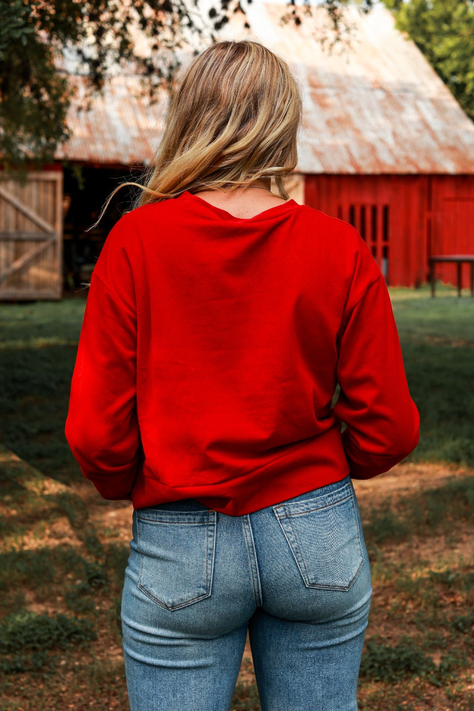 Holly Jolly on Strike Your Interest Red Crop Sweatshirt