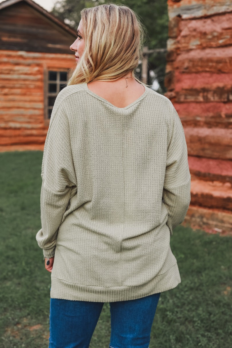 On The Down Low Waffle Knit Top in Green