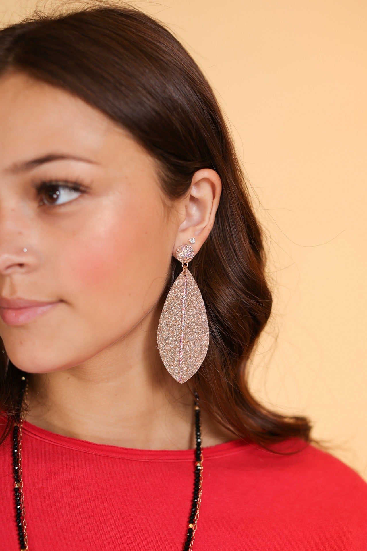 Let's Sparkle Rain Drop Earrings with Rose Gold Glitter