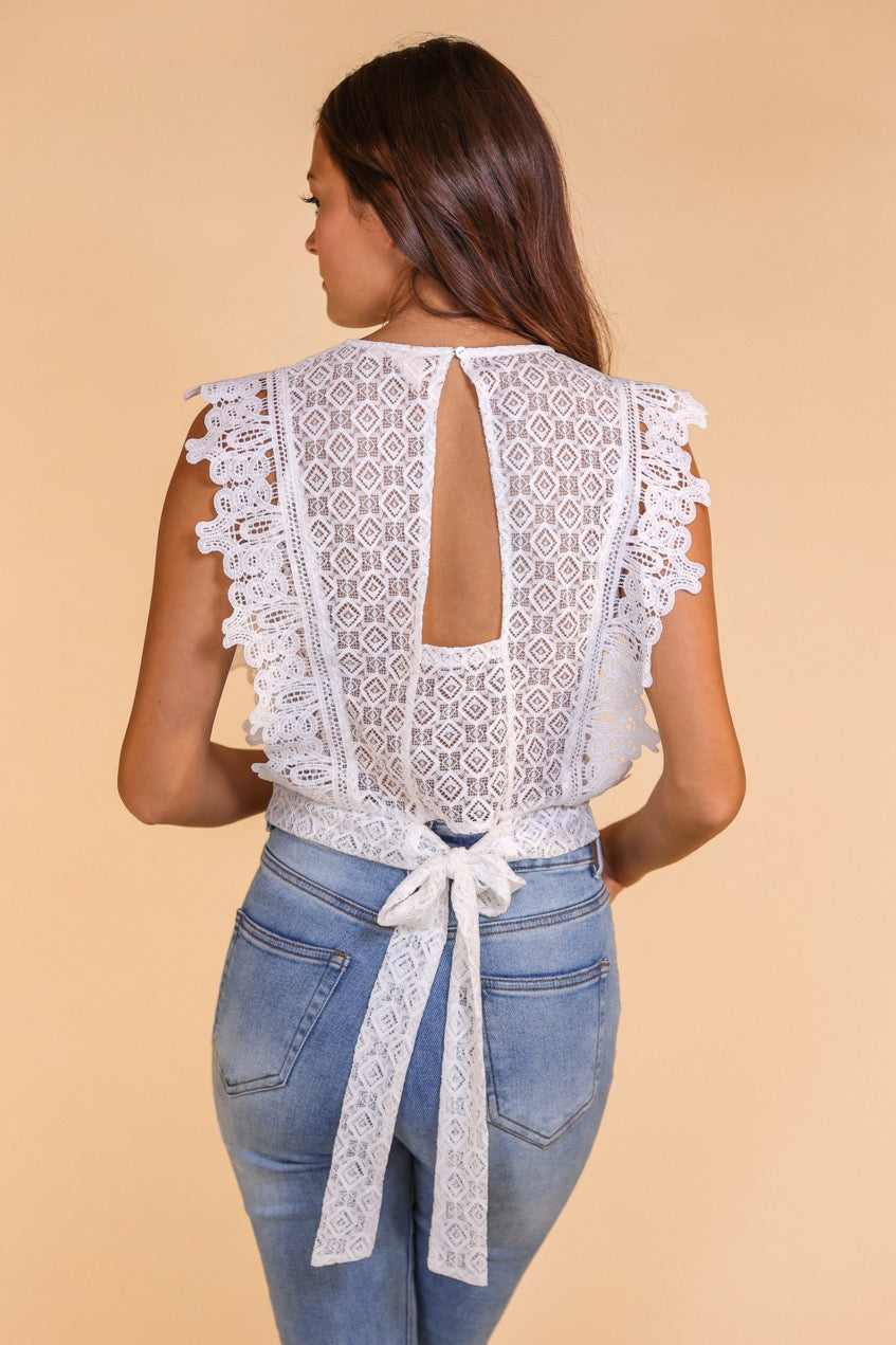 Lace Crop Top, White