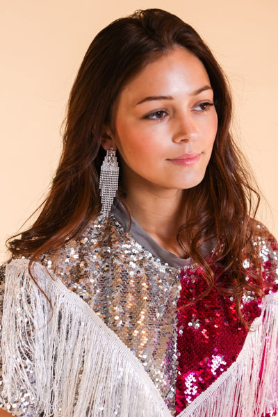 Glam Girl Silver Beaded Tassel Earring