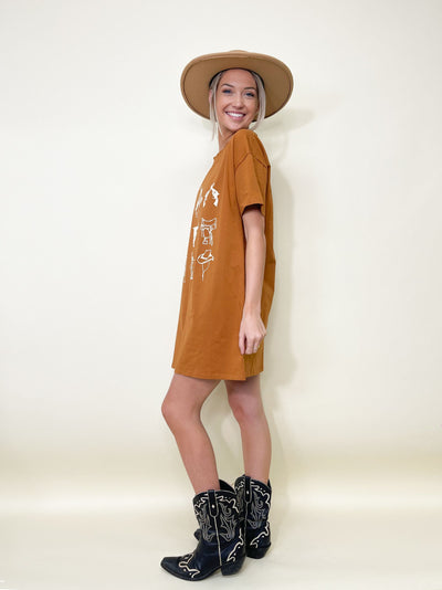 Western Elements on Rust T-shirt Dress