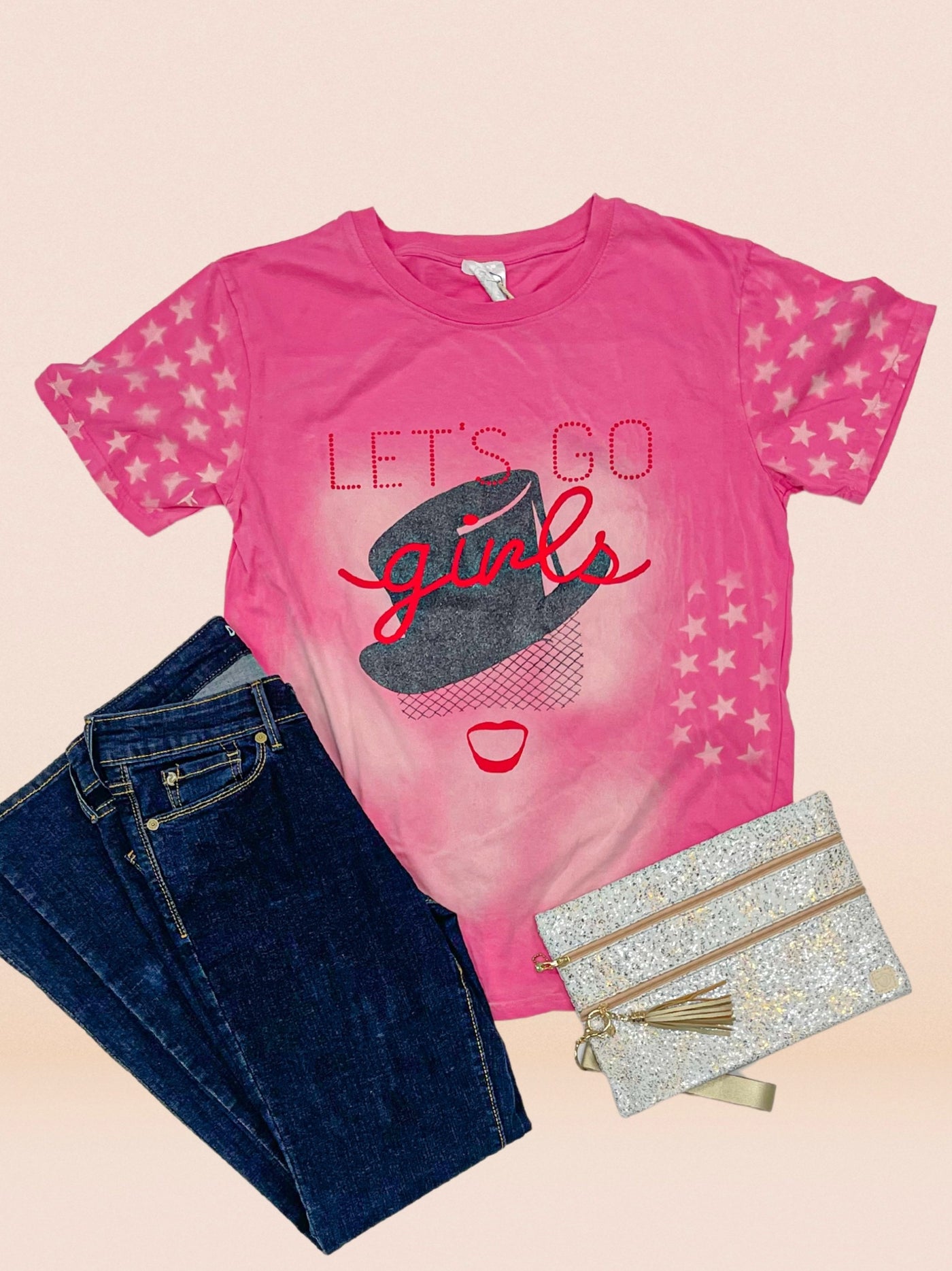 Let's Go Girls on Pink oxide star tee