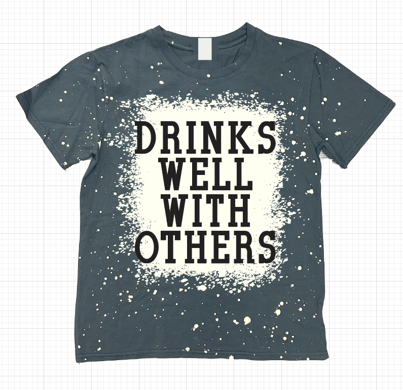 Drinks Well With Others on Black Acid Wash Tee