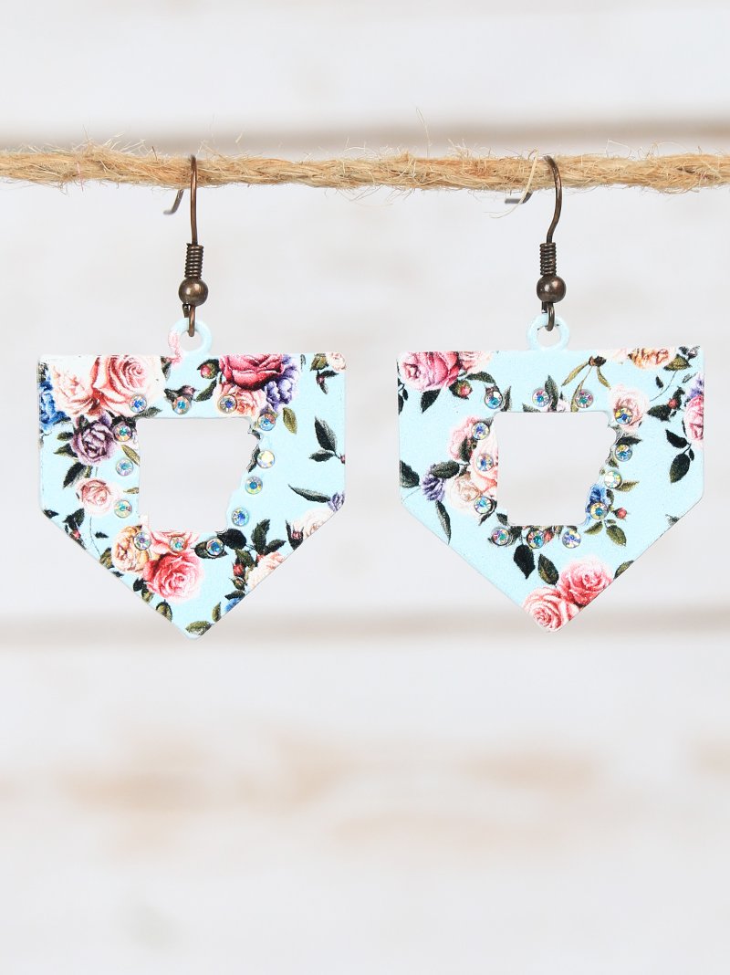 Light Blue Floral Arkansas Earrings, Copper