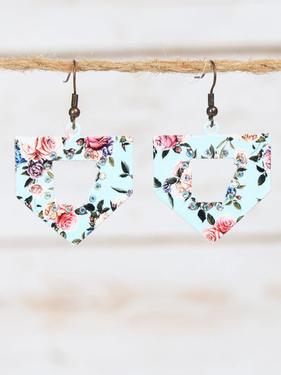 Light Blue Floral Arkansas Earrings, Copper