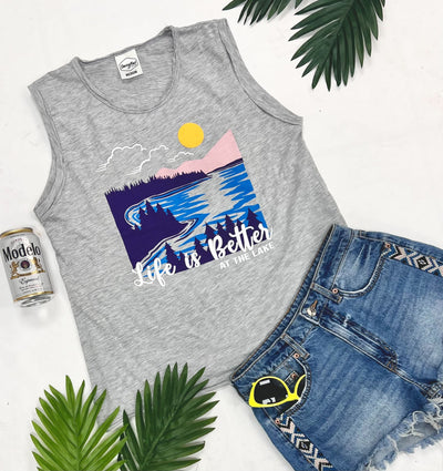 Life is better at the lake on Good Habits Grey Tank