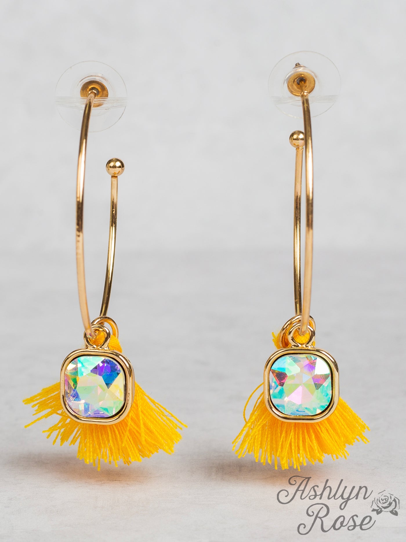 In the Loop Hoop Earrings with Mini Tassels, Yellow