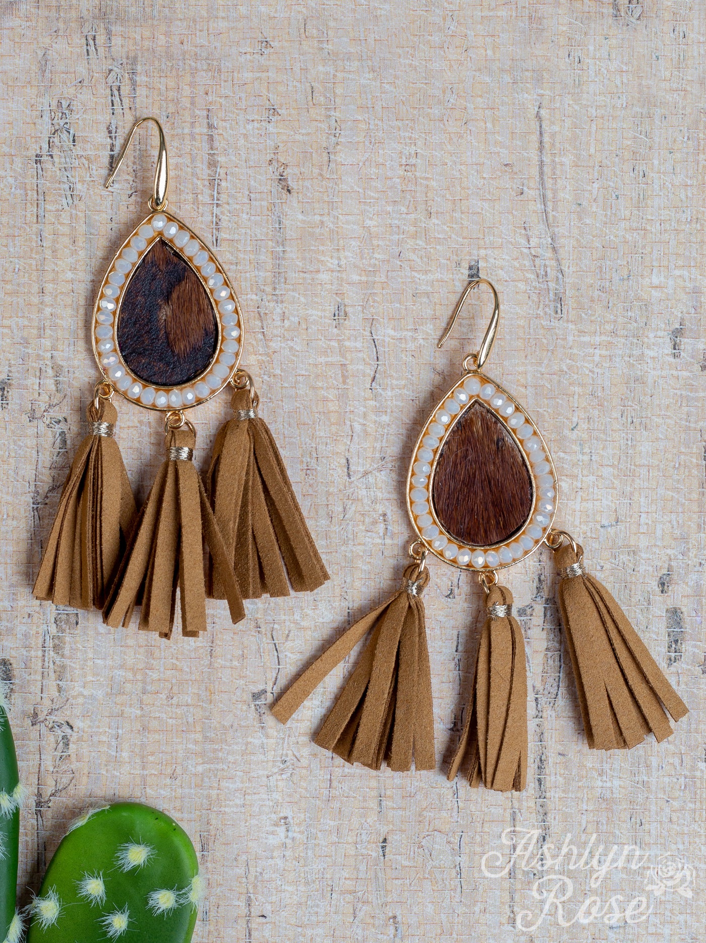 Airin' the Lungs Out Teardrop Earrings with Fringe in Brown