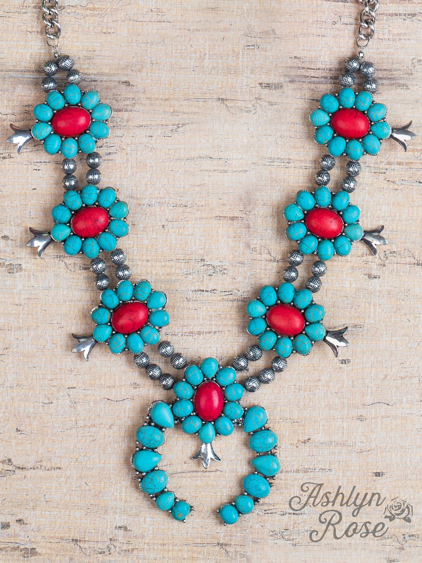 Give The Mitten Turquiose Squash Blossom with Centered Red Stone