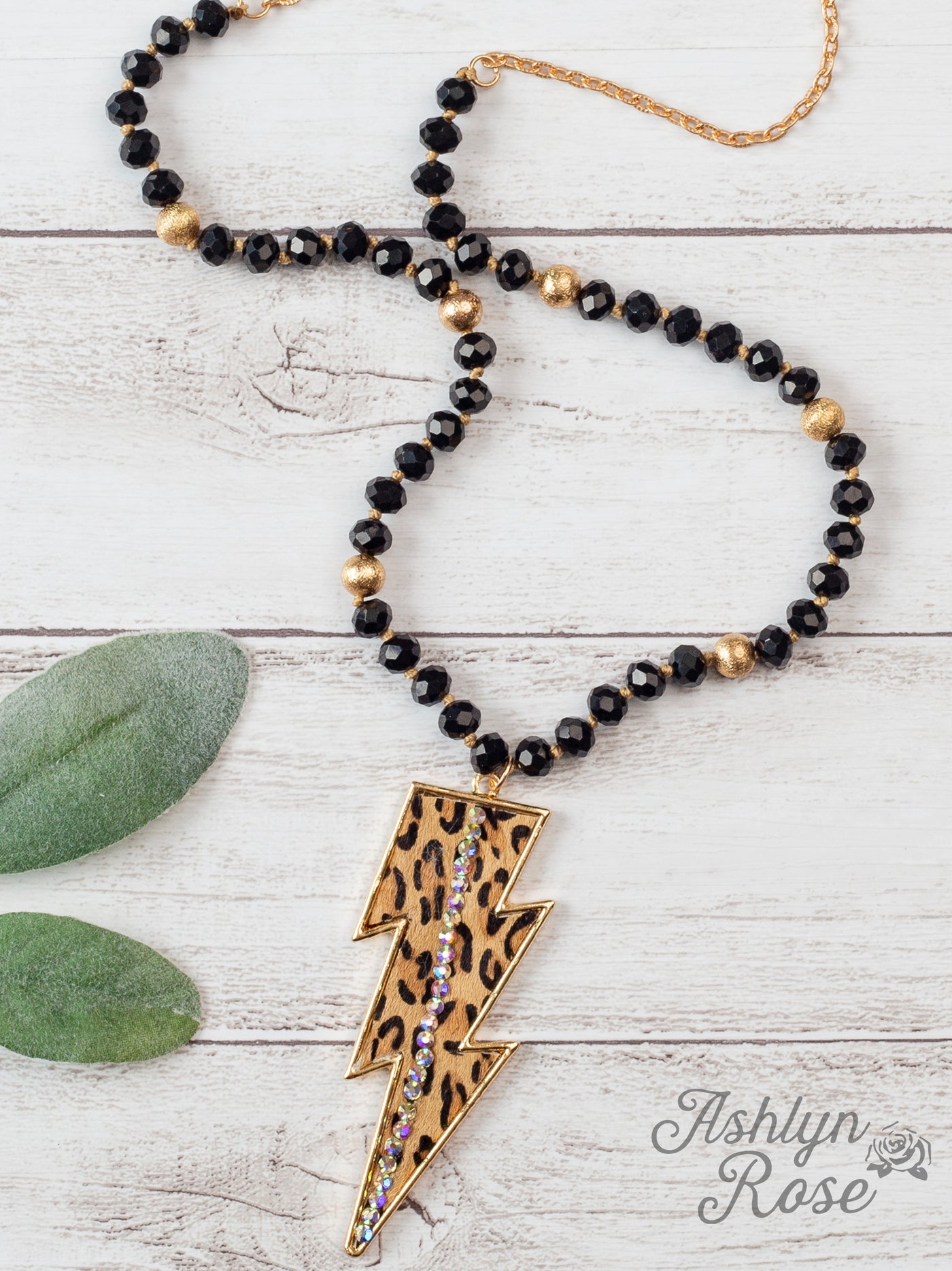 Light Years Away Leopard Lightning Bolt Pendant Beaded Necklace